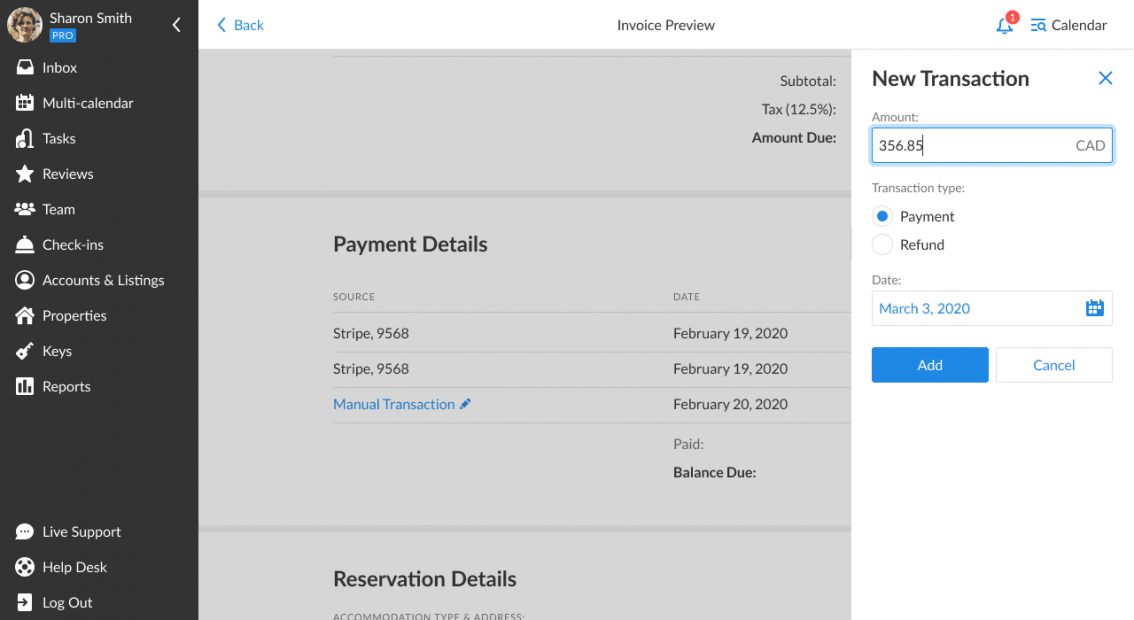 Creation of new transaction on iGMS