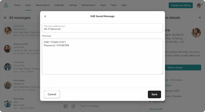 Airbnb save new message