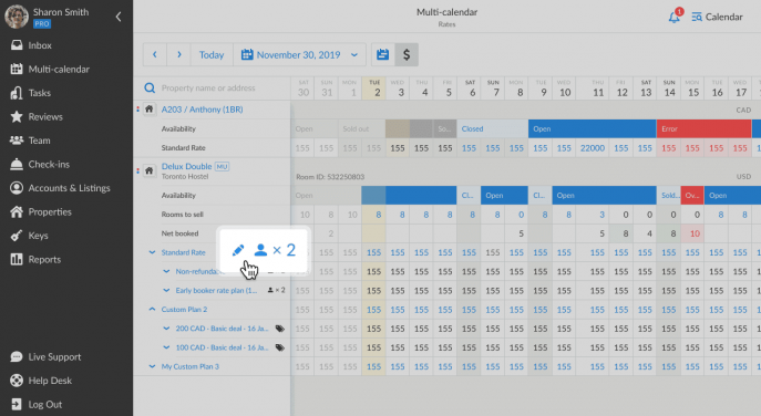 iGMS Rates-view calendar number of guests