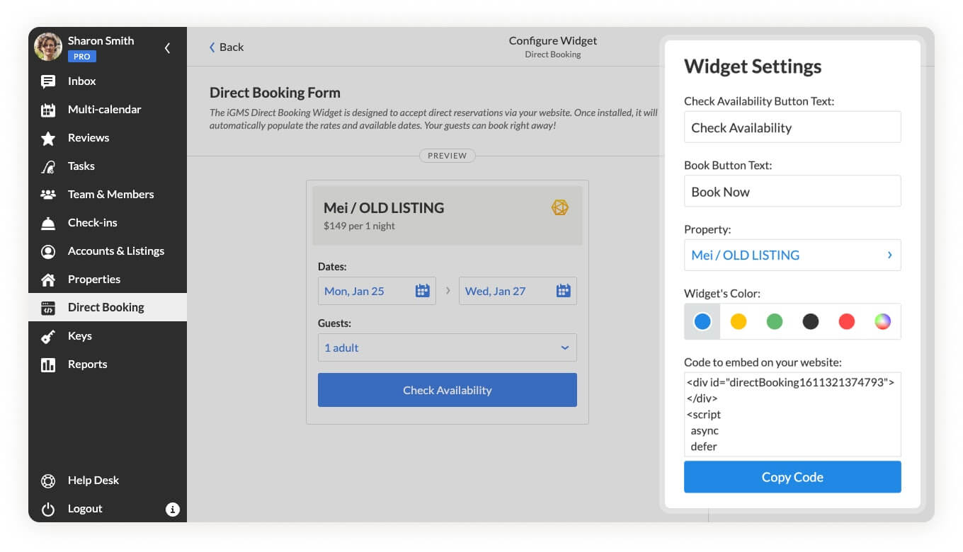 iGMS Direct Booking Widget Settings