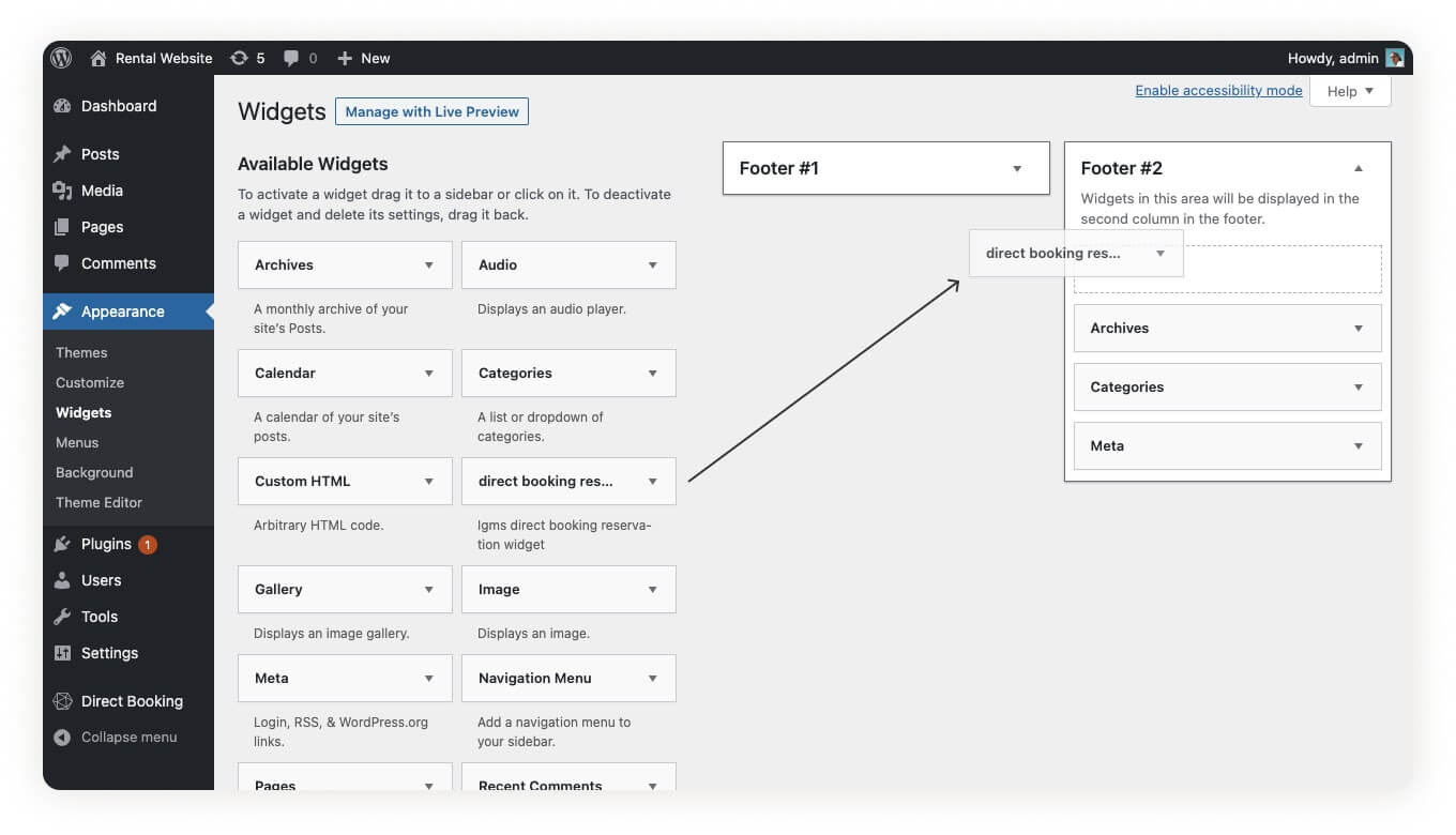 WordPress Dashboard Appearance Widgets Footer