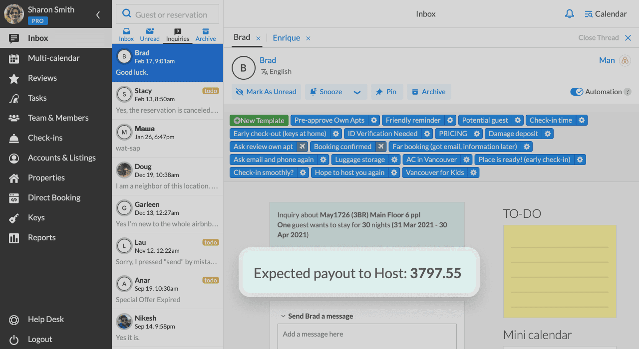 iGMS Inbox Inquiry Expected Payout