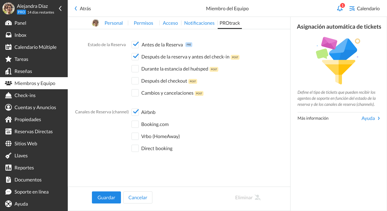 Miembro del equipo PROtrack Antes de la reserva Después de la reserva y antes del check-in Airbnb