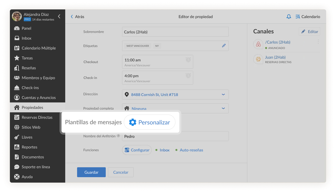 Personalización del editor de propiedades iGMS